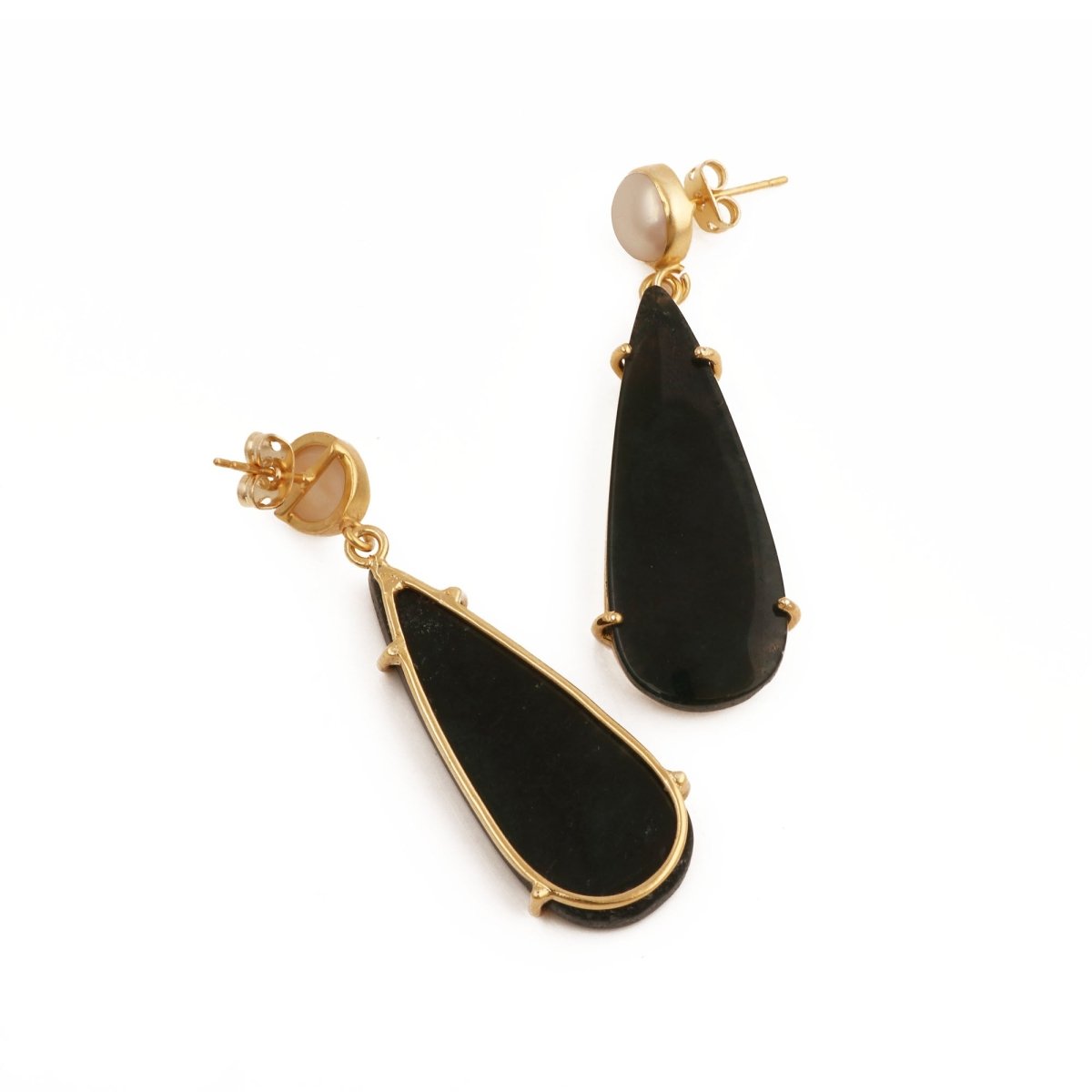 Natural Gemstone Moss Agate and Pearl Dangle Drop Earrings, Birthstone Jewelry 5124