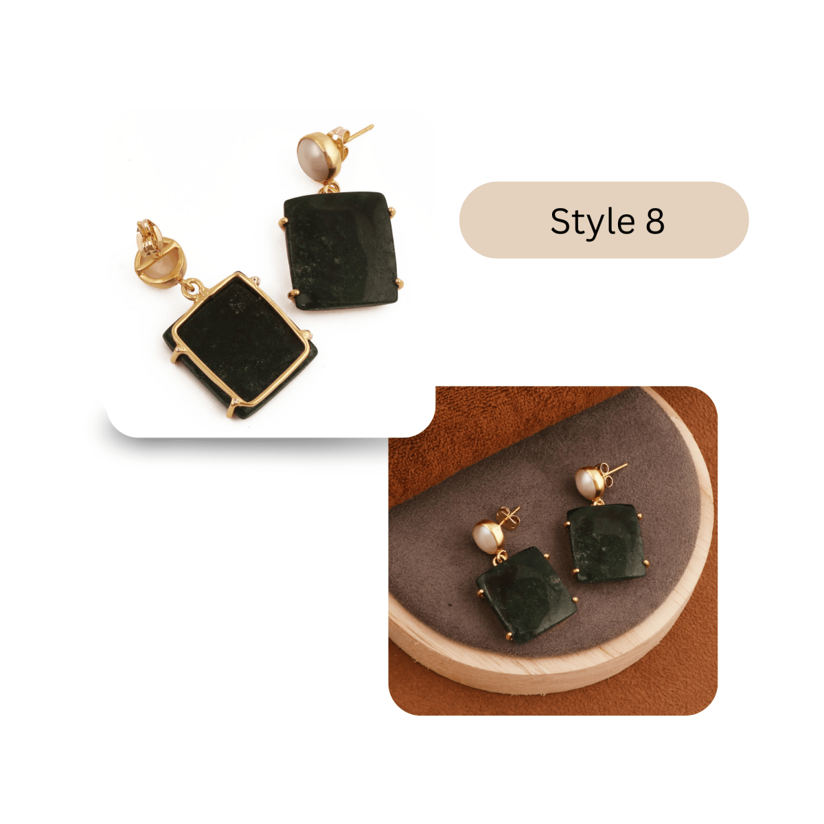 Natural Gemstone Moss Agate and Pearl Dangle Drop Earrings, Birthstone Jewelry 5124