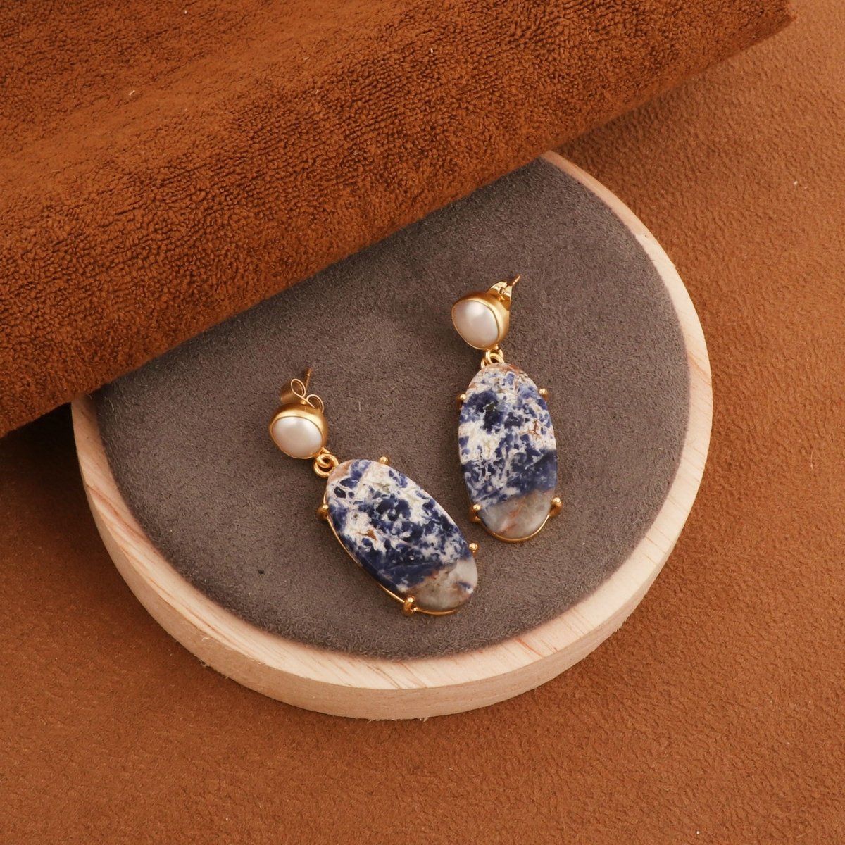 Natural Gemstone Moss Agate and Pearl Dangle Drop Earrings, Birthstone Jewelry 5124