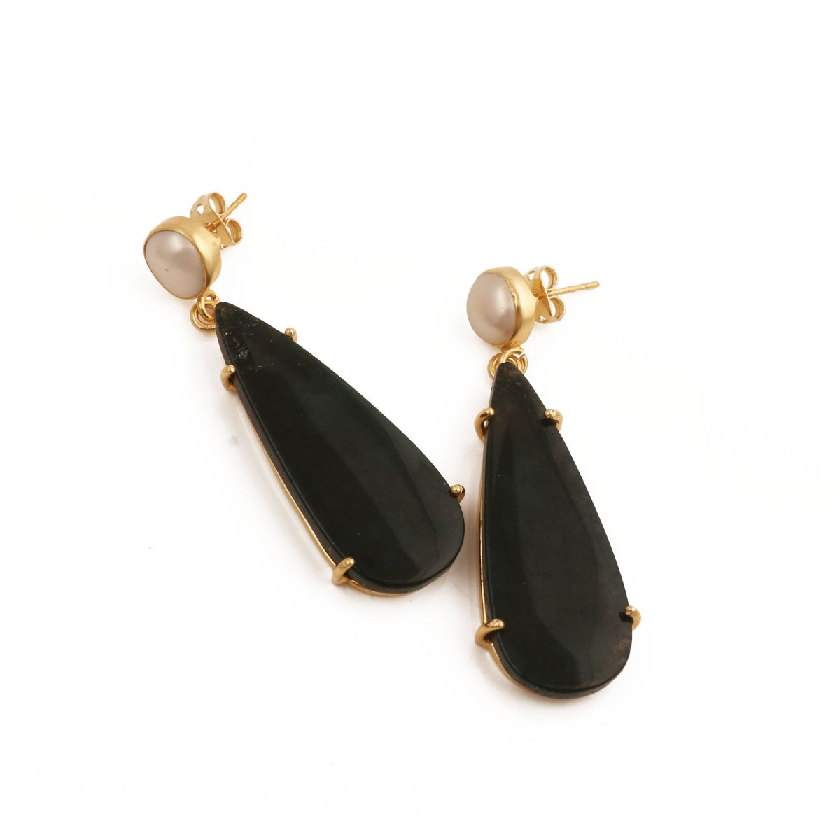 Natural Gemstone Moss Agate and Pearl Dangle Drop Earrings, Birthstone Jewelry 5124