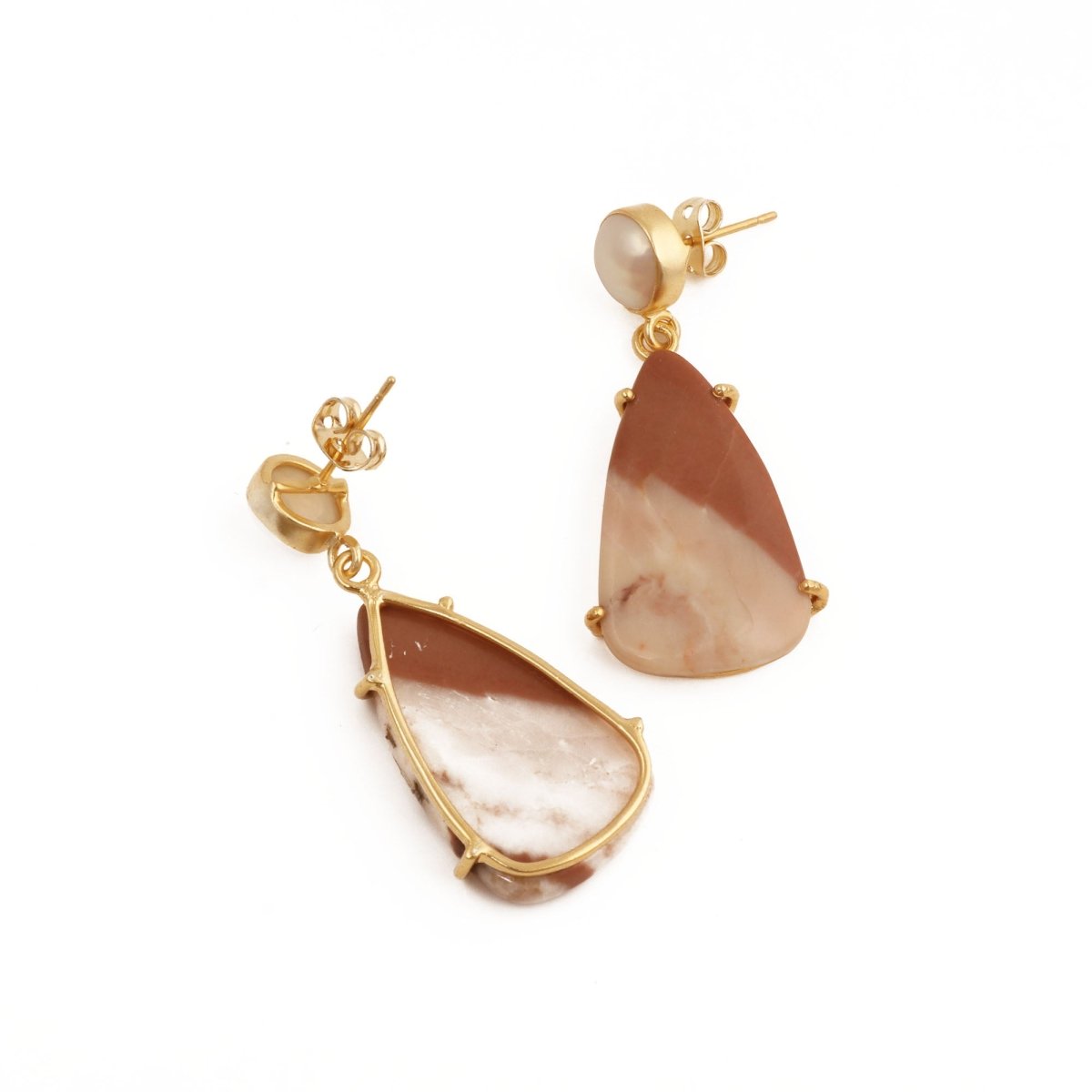 Natural Gemstone Moss Agate and Pearl Dangle Drop Earrings, Birthstone Jewelry 5124