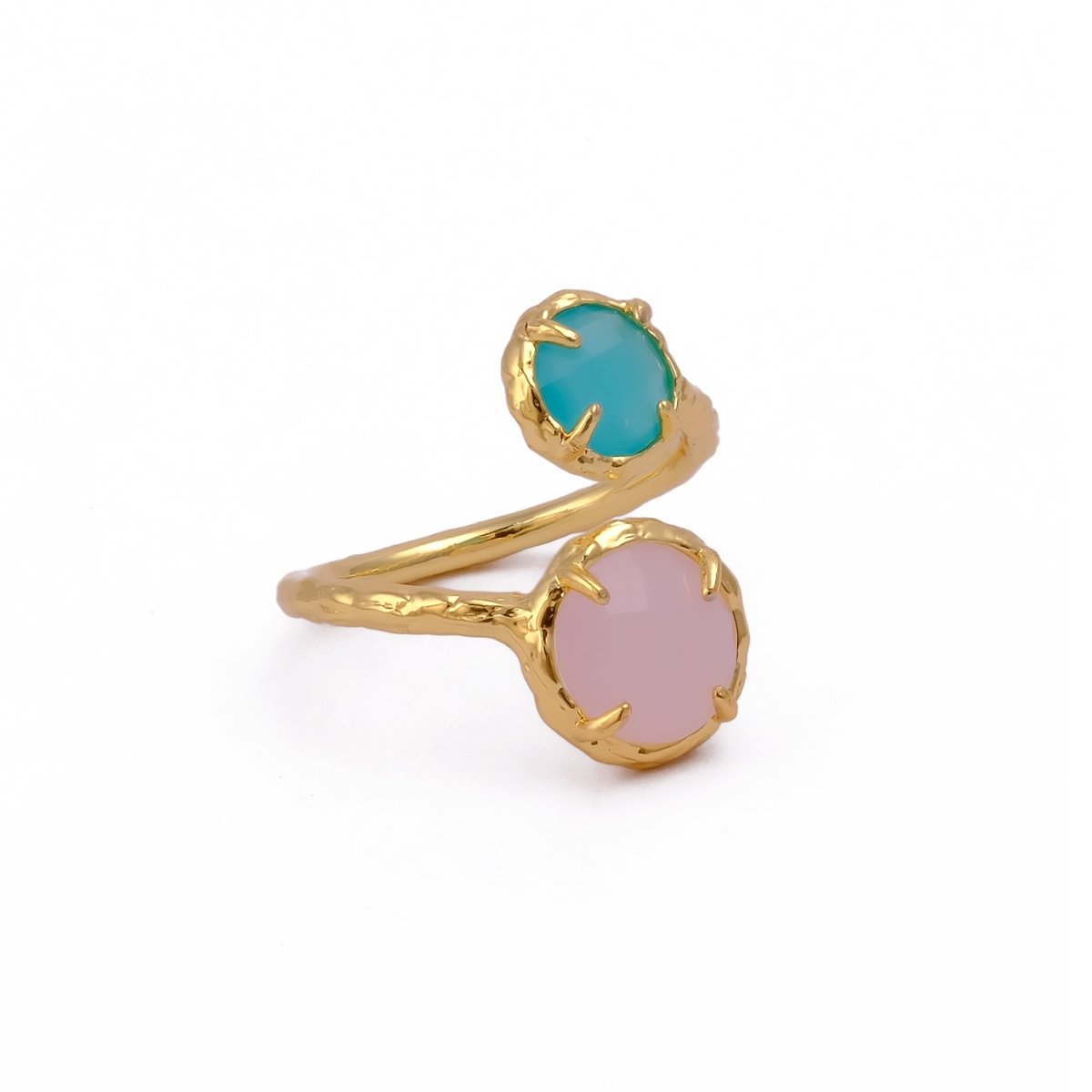 Natural Gemstone Peridot Double Gemstone Prong Set Rings, Gold Plated Jewelry CR-1004