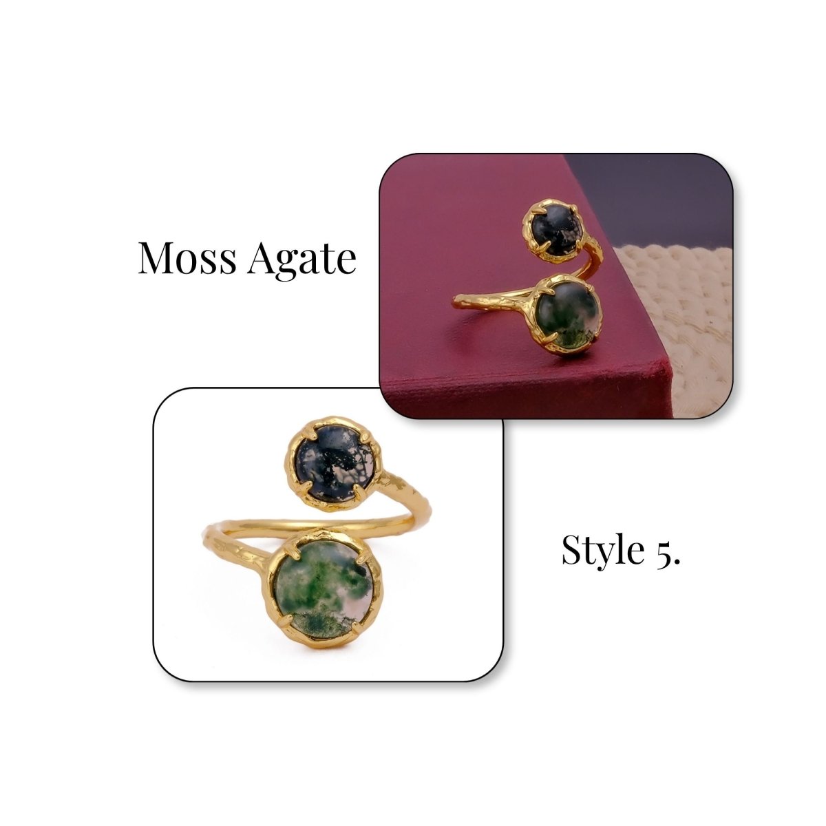 Natural Gemstone Peridot Double Gemstone Prong Set Rings, Gold Plated Jewelry CR-1004 Style 5.