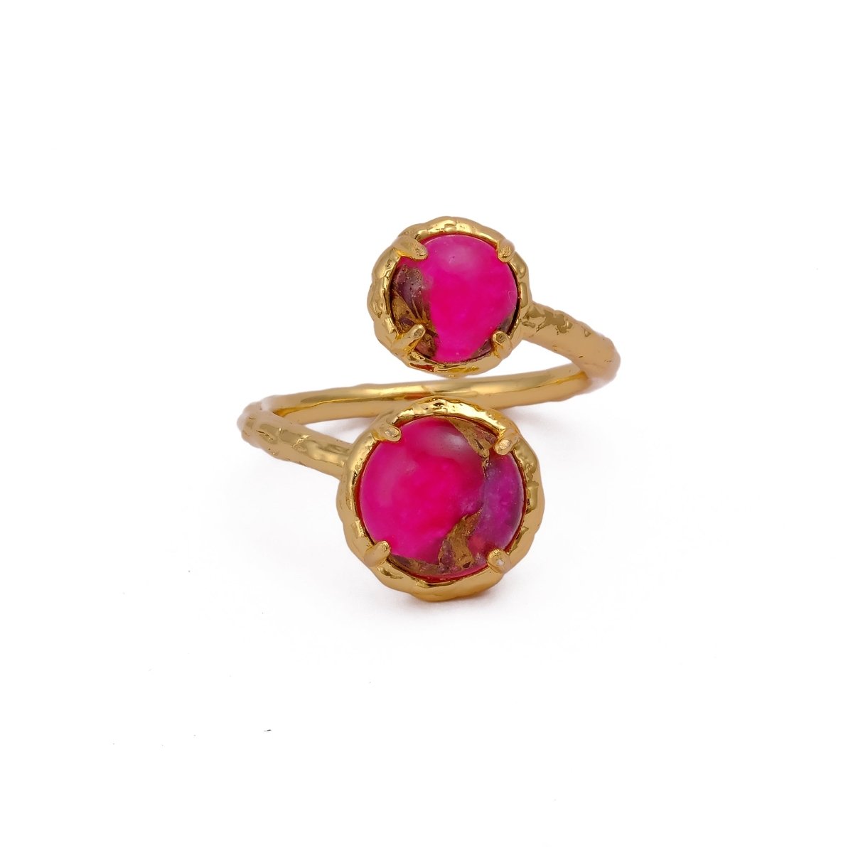 Natural Gemstone Peridot Double Gemstone Prong Set Rings, Gold Plated Jewelry CR-1004
