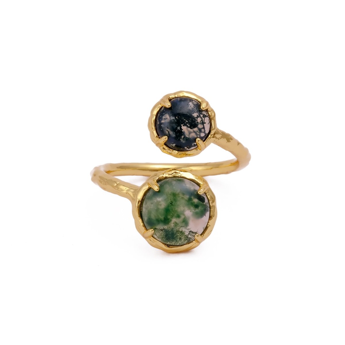 Natural Gemstone Peridot Double Gemstone Prong Set Rings, Gold Plated Jewelry CR-1004