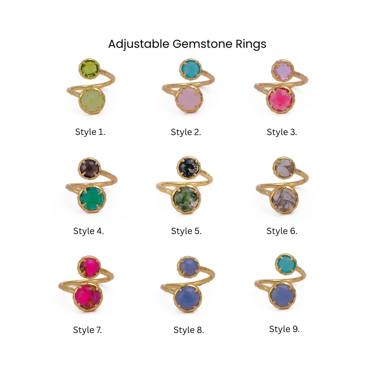 Natural Gemstone Peridot Double Gemstone Prong Set Rings, Gold Plated Jewelry CR-1004
