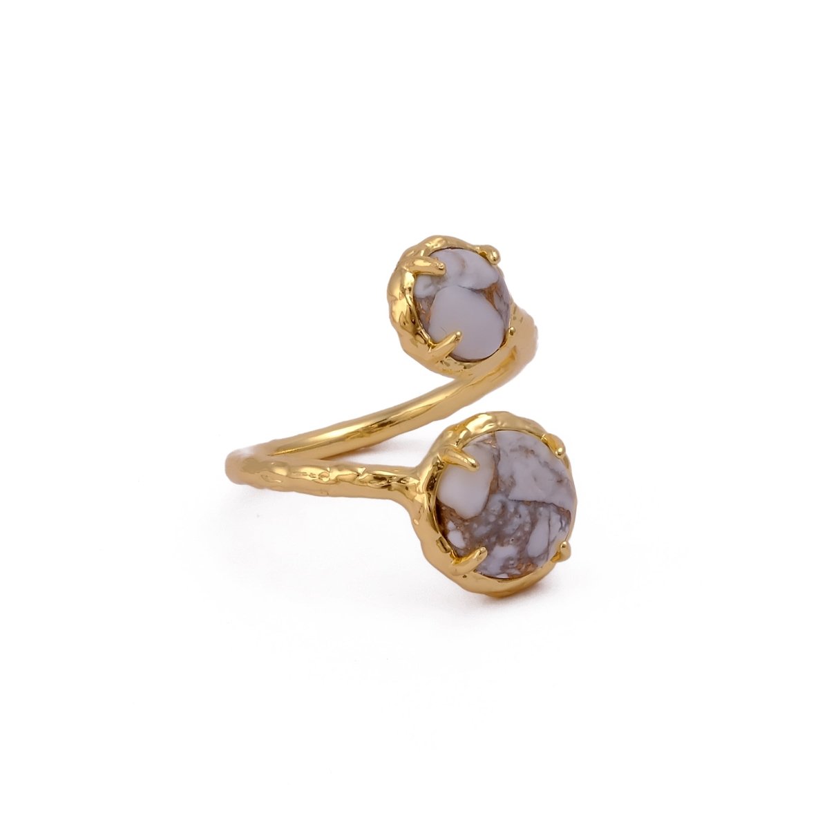 Natural Gemstone Peridot Double Gemstone Prong Set Rings, Gold Plated Jewelry CR-1004