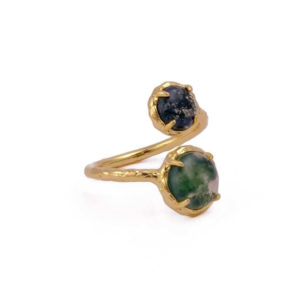 Natural Gemstone Peridot Double Gemstone Prong Set Rings, Gold Plated Jewelry CR-1004