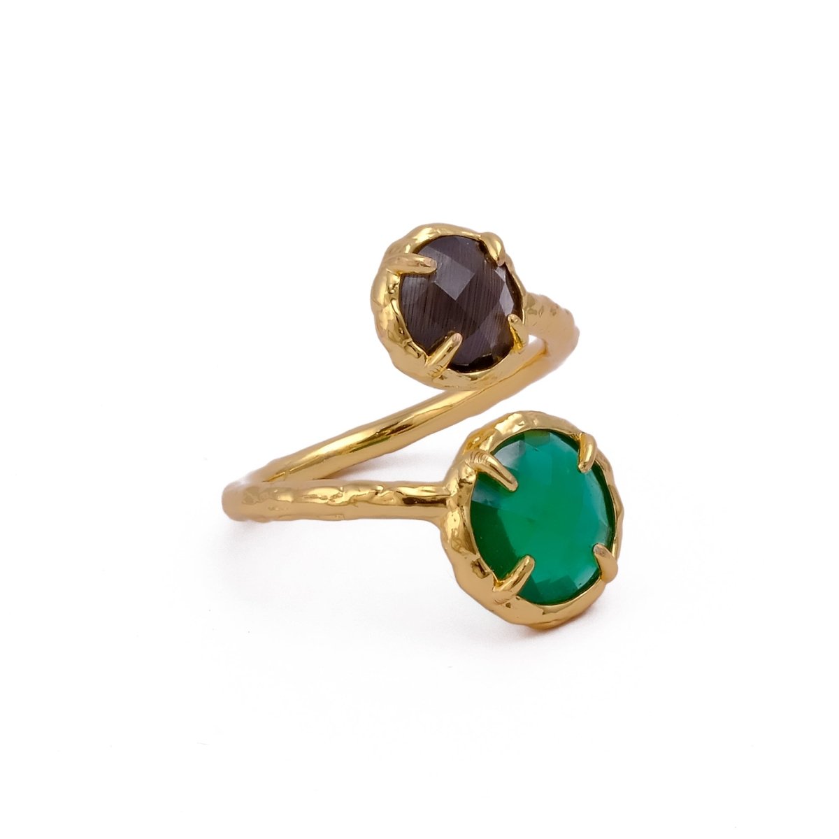 Natural Gemstone Peridot Double Gemstone Prong Set Rings, Gold Plated Jewelry CR-1004