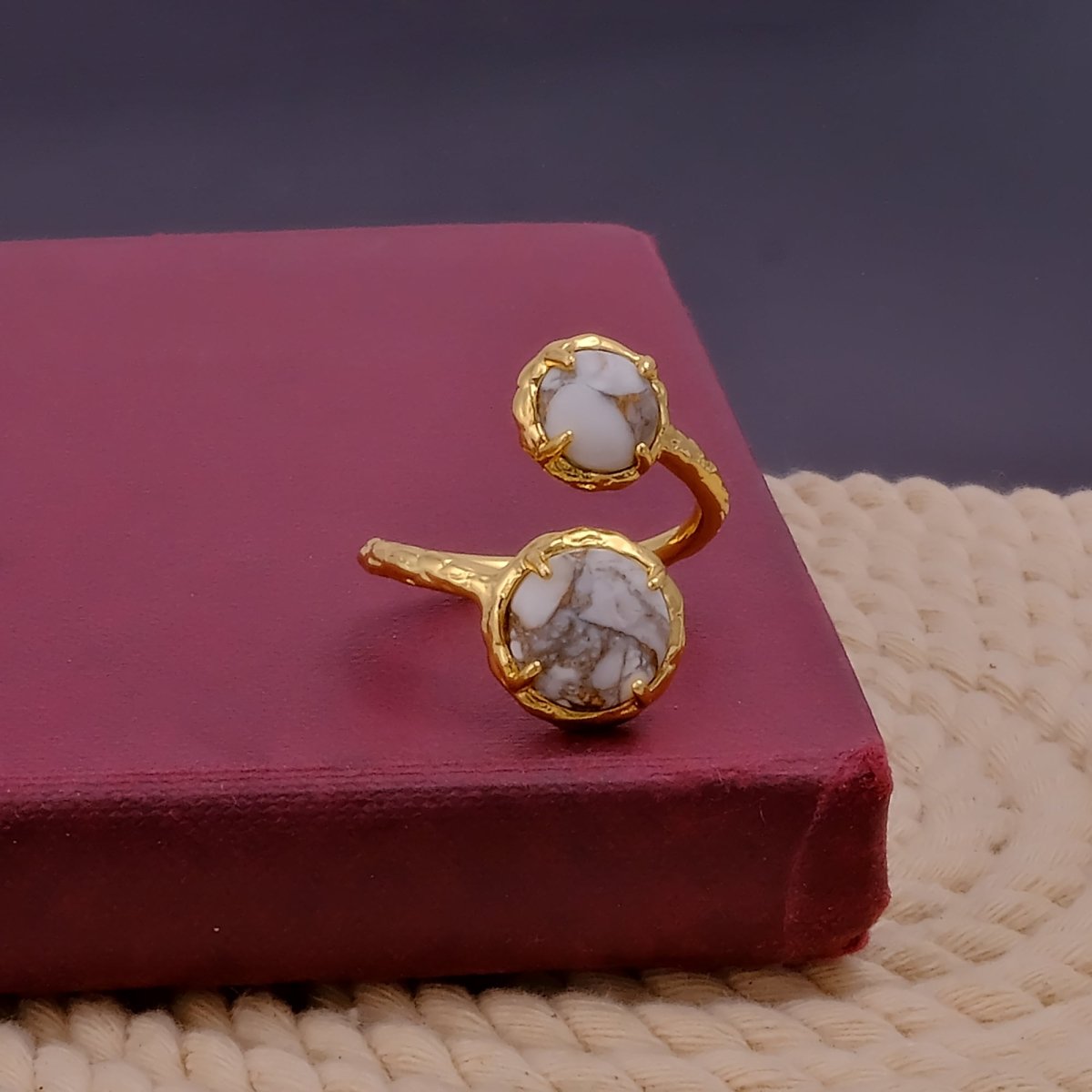 Natural Gemstone Peridot Double Gemstone Prong Set Rings, Gold Plated Jewelry CR-1004