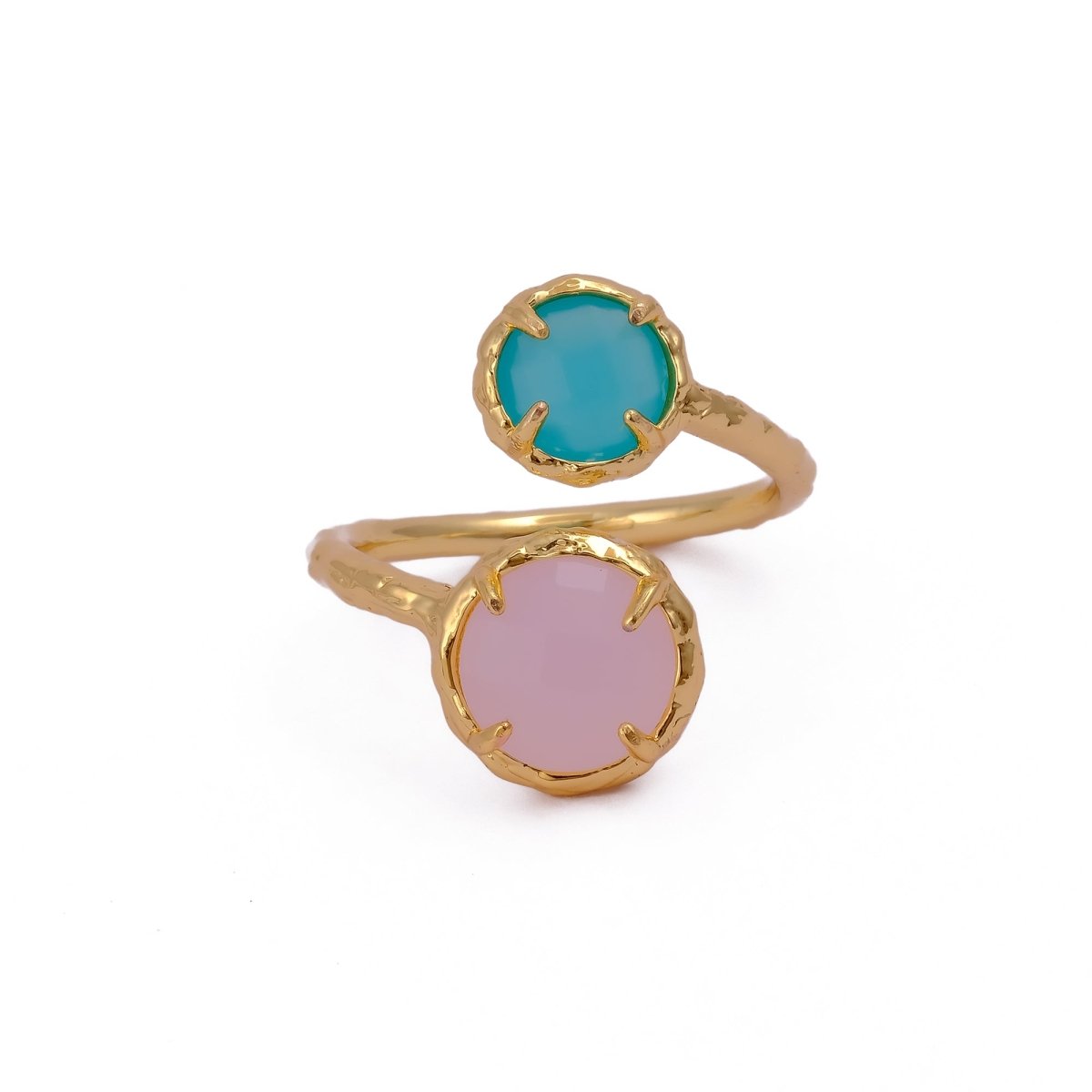 Natural Gemstone Peridot Double Gemstone Prong Set Rings, Gold Plated Jewelry CR-1004