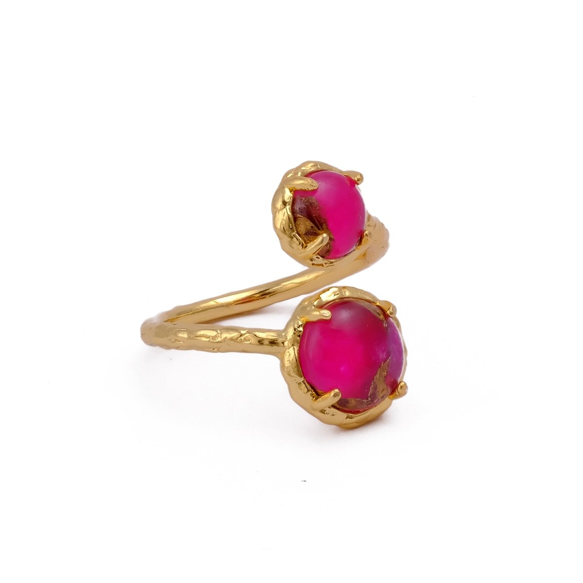 Natural Gemstone Peridot Double Gemstone Prong Set Rings, Gold Plated Jewelry CR-1004