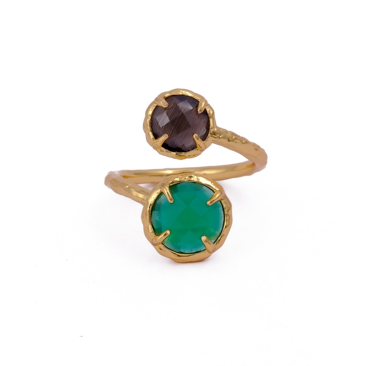 Natural Gemstone Peridot Double Gemstone Prong Set Rings, Gold Plated Jewelry CR-1004