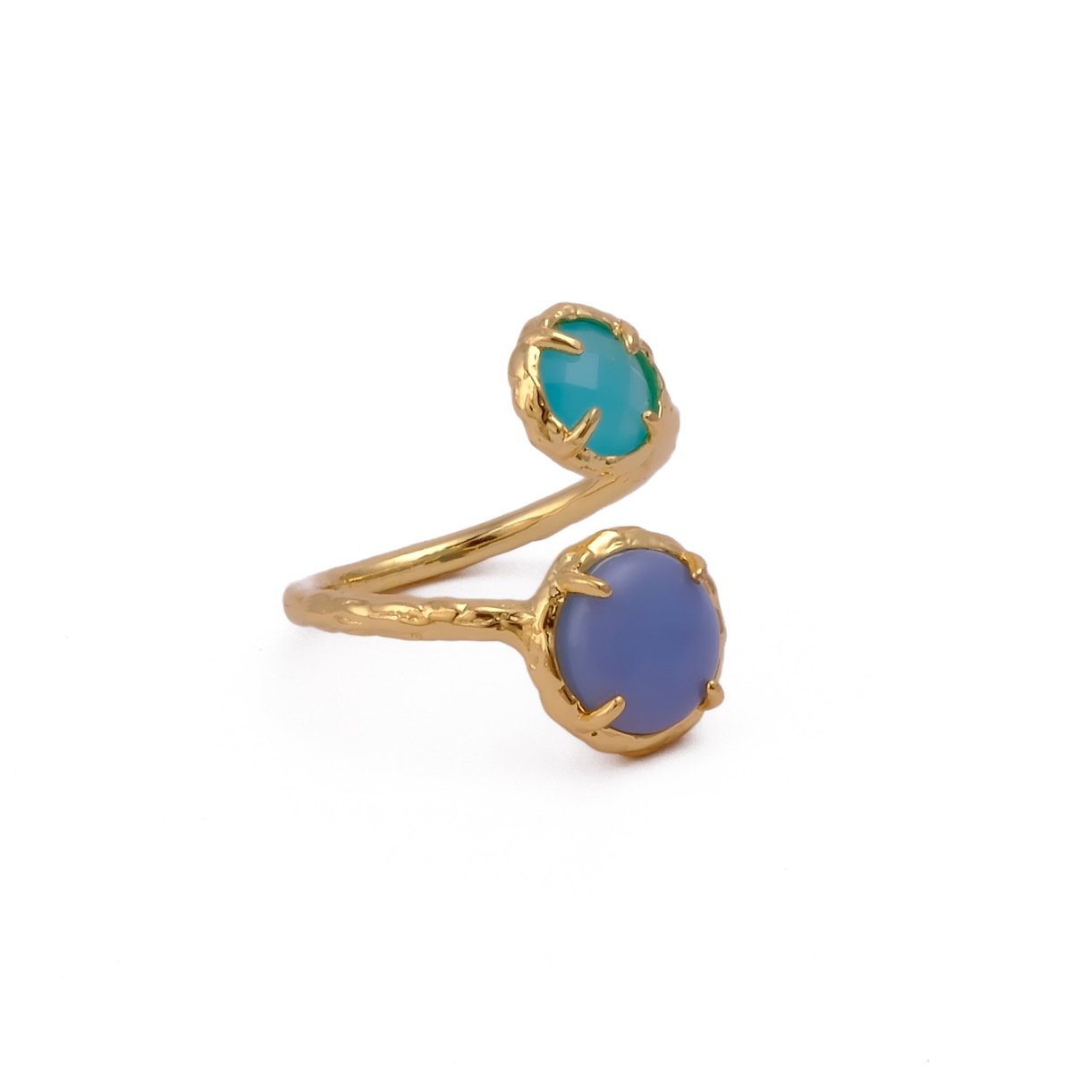 Natural Gemstone Peridot Double Gemstone Prong Set Rings, Gold Plated Jewelry CR-1004