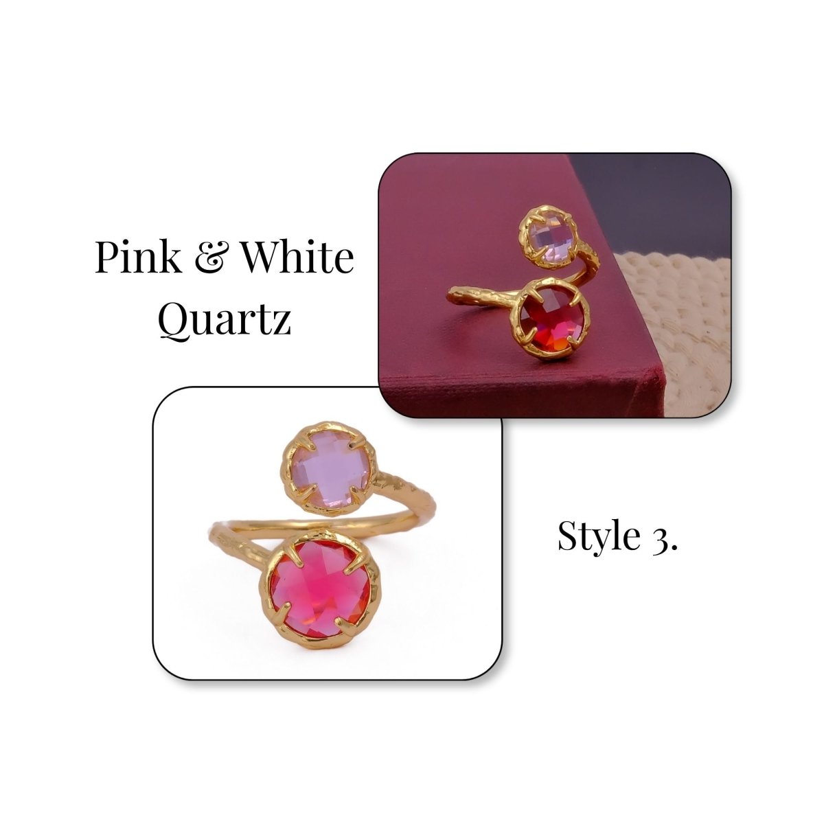 Natural Gemstone Peridot Double Gemstone Prong Set Rings, Gold Plated Jewelry CR-1004 Style 3.