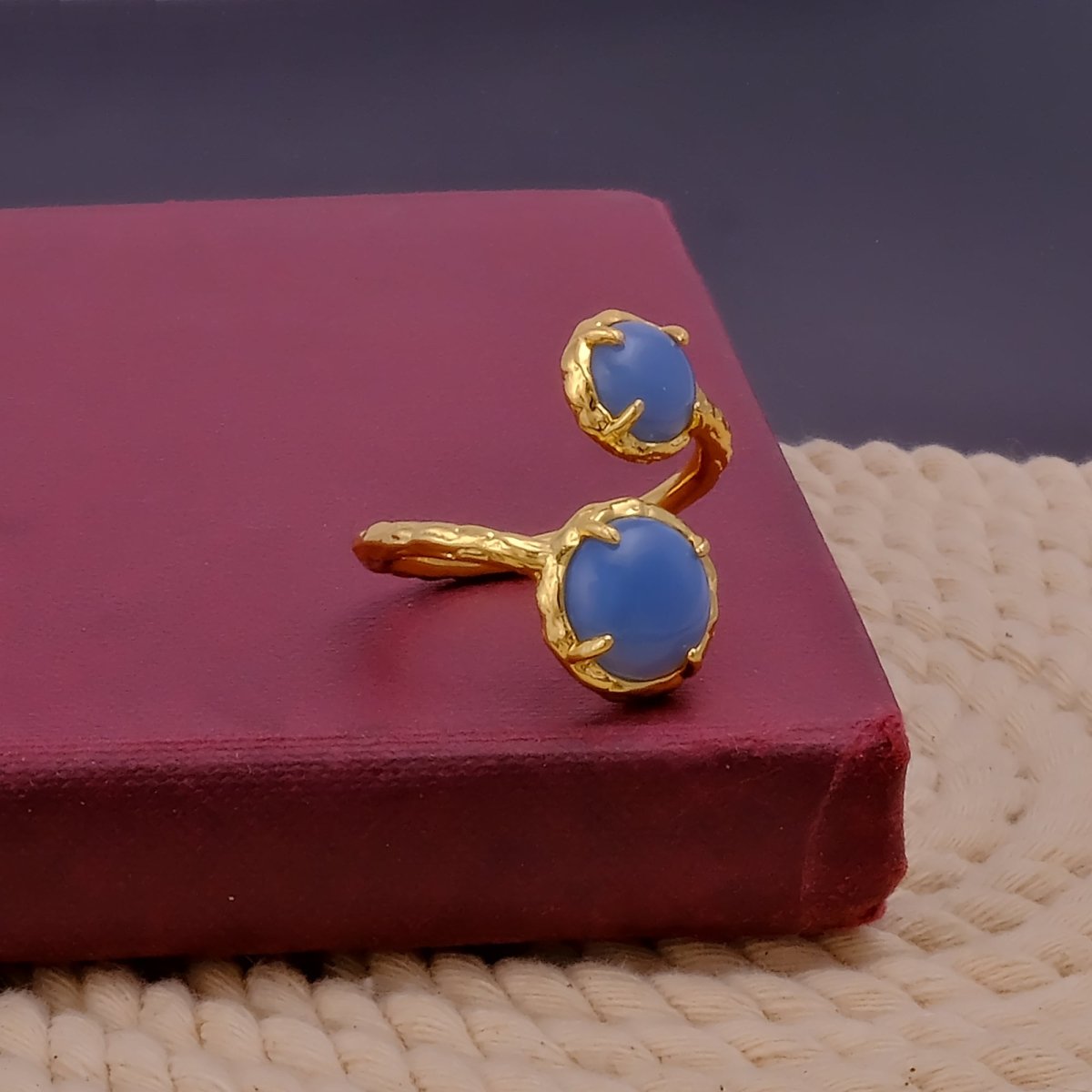 Natural Gemstone Peridot Double Gemstone Prong Set Rings, Gold Plated Jewelry CR-1004