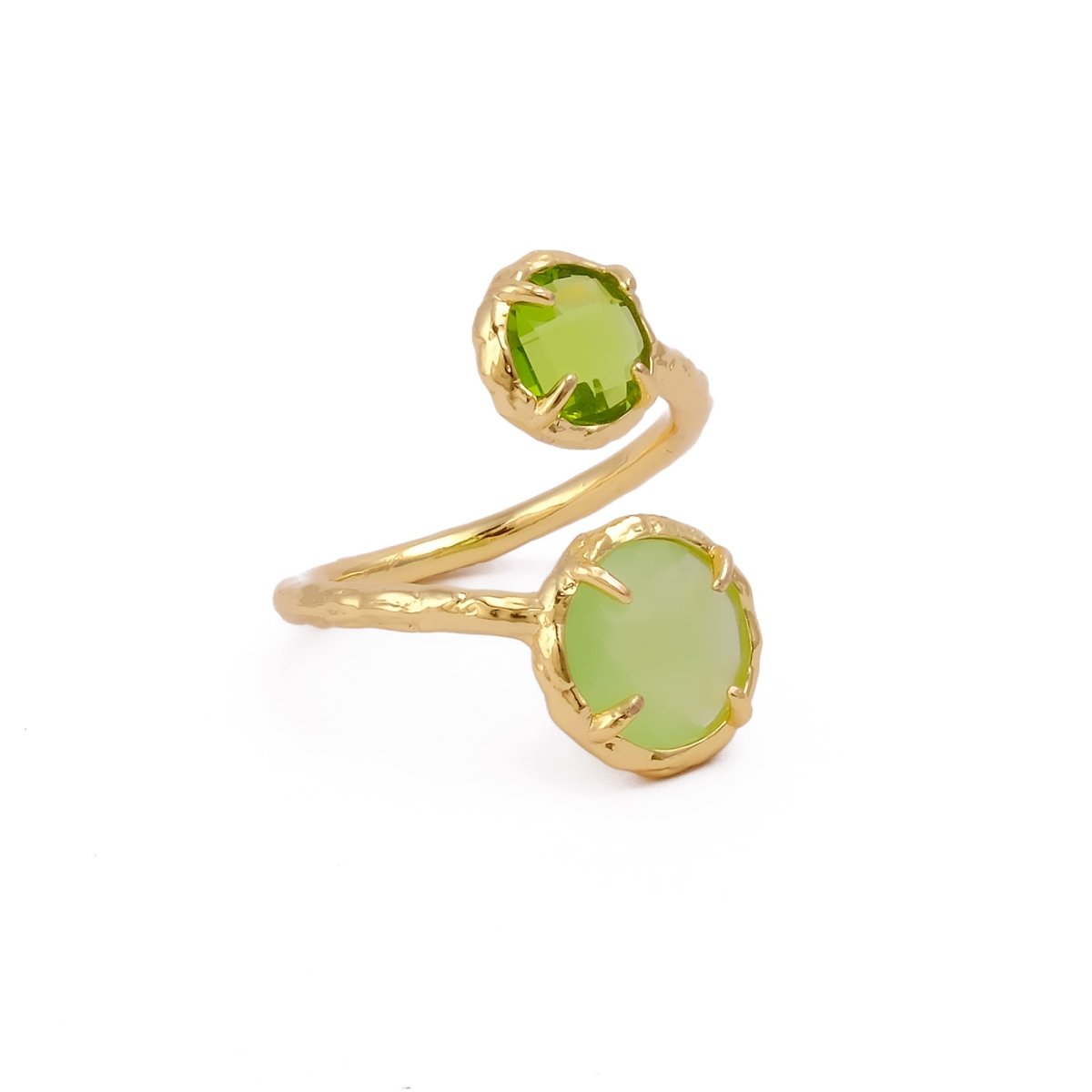 Natural Gemstone Peridot Double Gemstone Prong Set Rings, Gold Plated Jewelry CR-1004