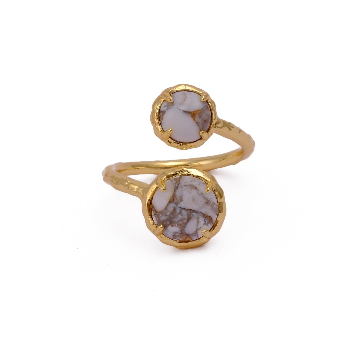 Natural Gemstone Peridot Double Gemstone Prong Set Rings, Gold Plated Jewelry CR-1004