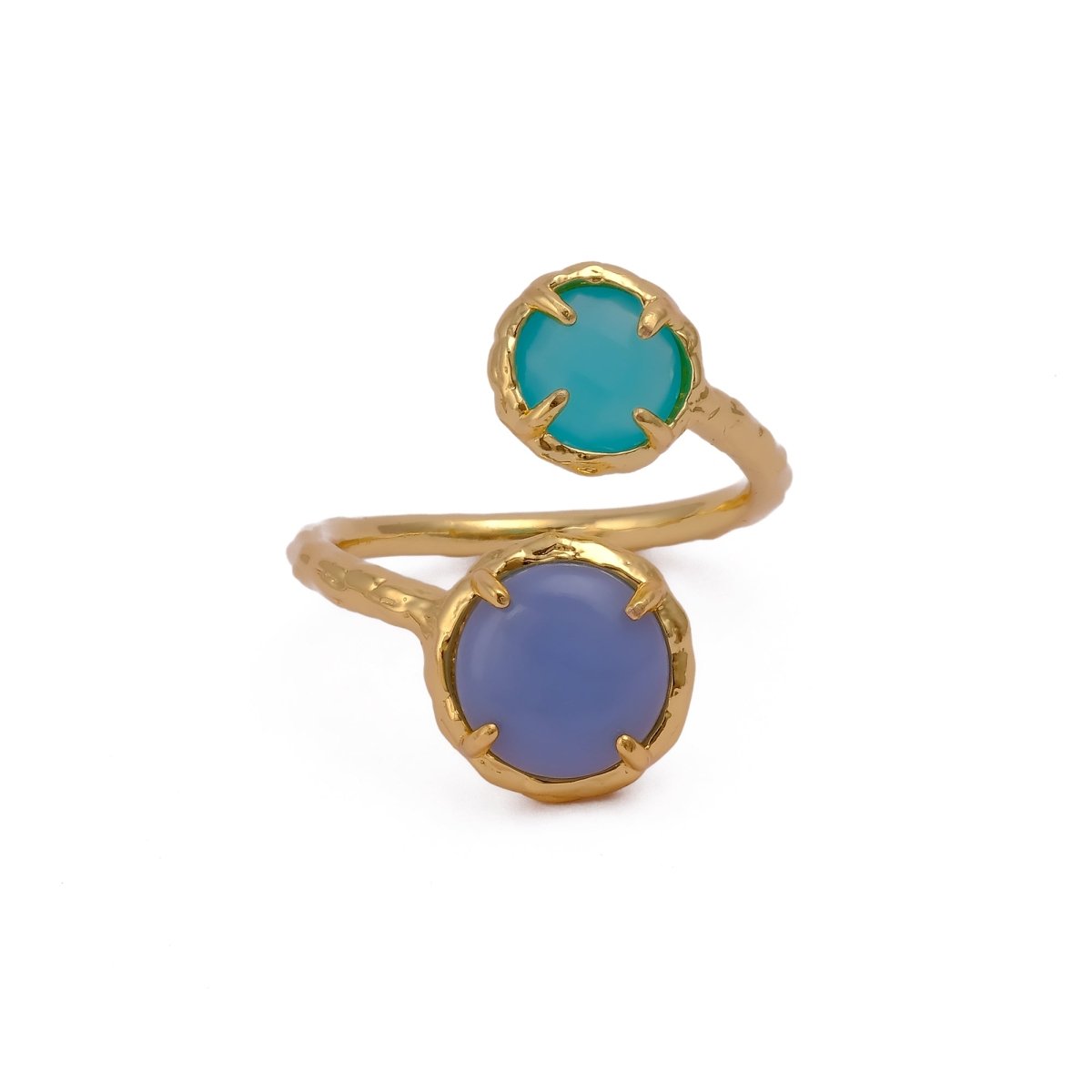 Natural Gemstone Peridot Double Gemstone Prong Set Rings, Gold Plated Jewelry CR-1004