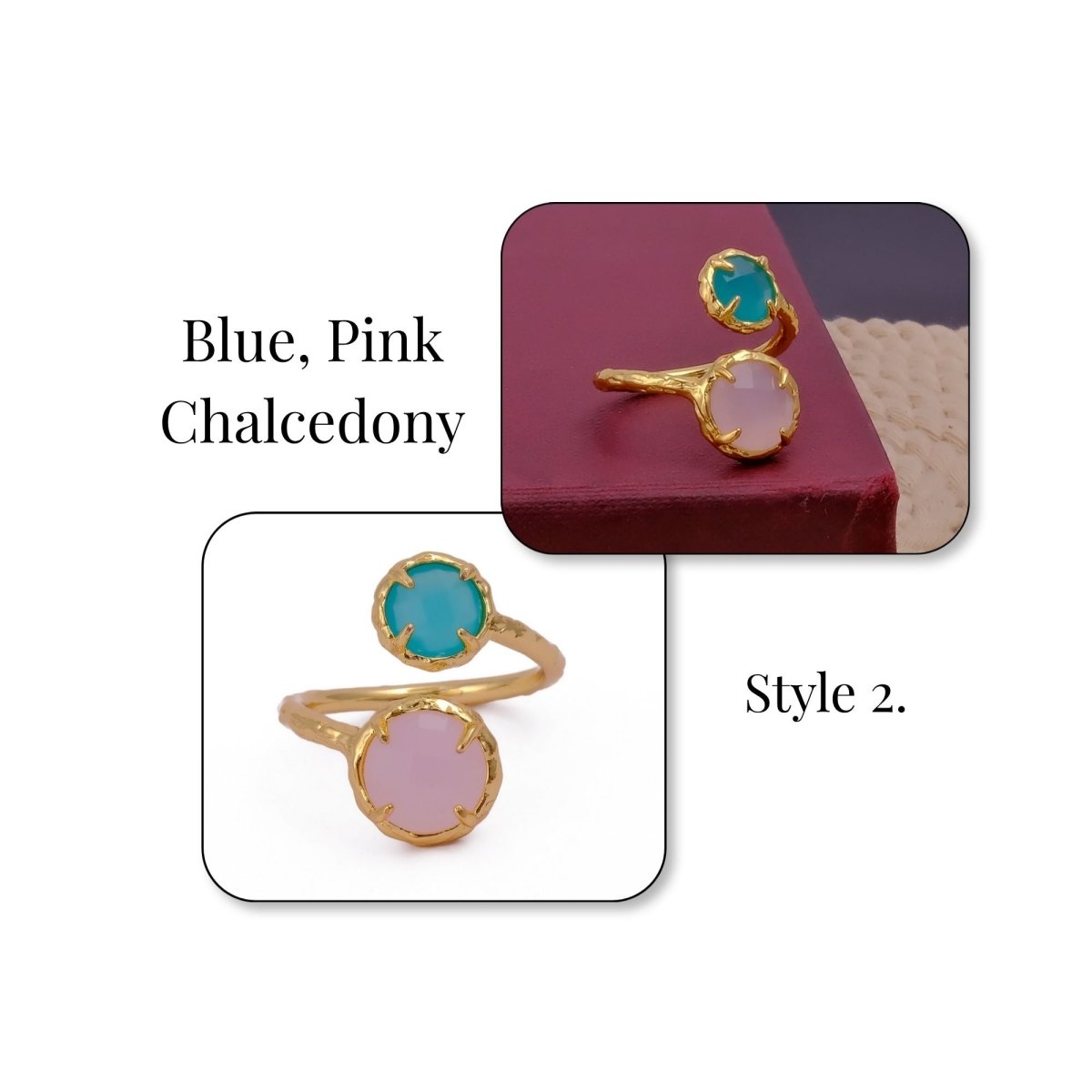 Natural Gemstone Peridot Double Gemstone Prong Set Rings, Gold Plated Jewelry CR-1004 Style 2.