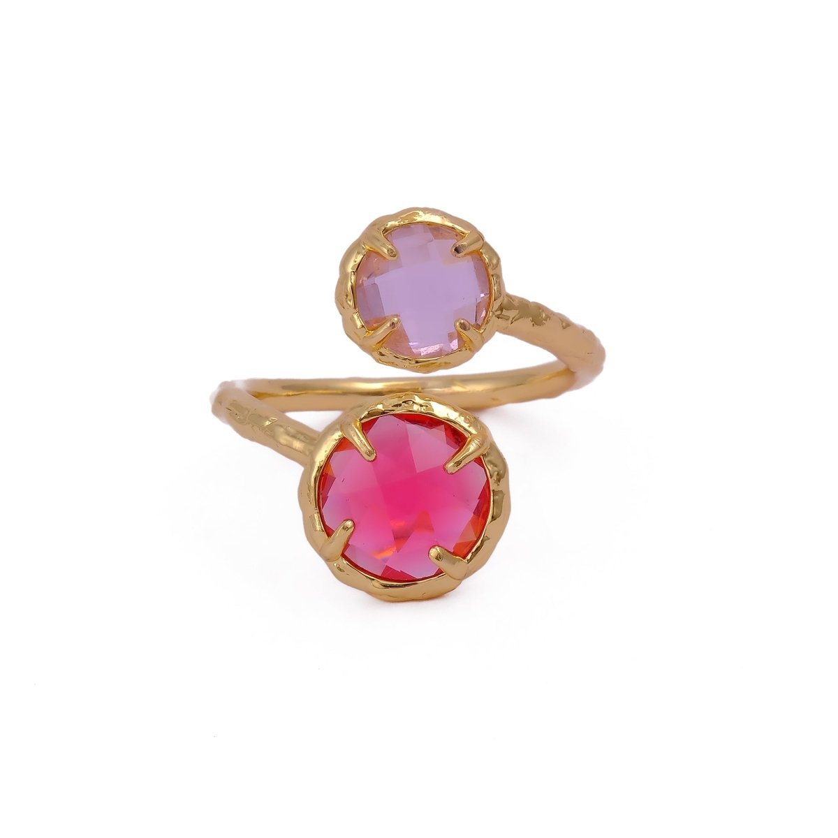 Natural Gemstone Peridot Double Gemstone Prong Set Rings, Gold Plated Jewelry CR-1004