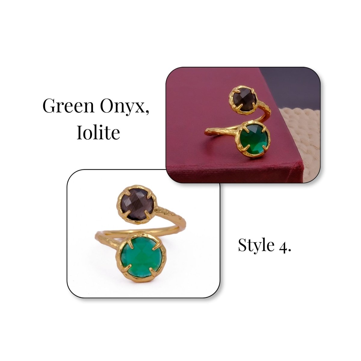 Natural Gemstone Peridot Double Gemstone Prong Set Rings, Gold Plated Jewelry CR-1004 Style 4.