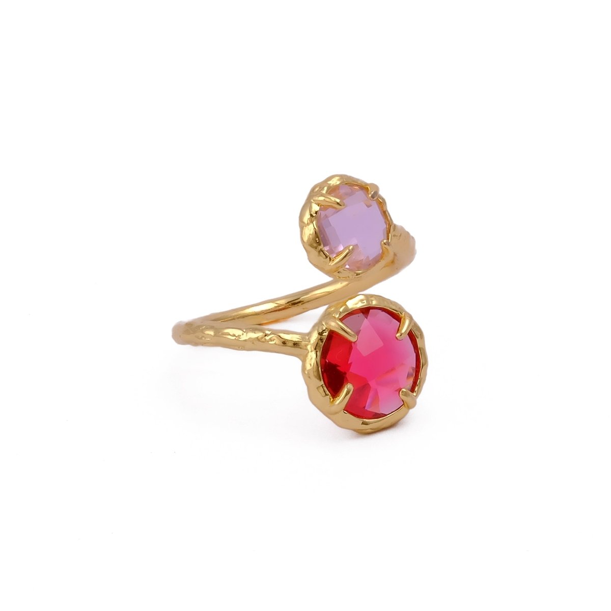 Natural Gemstone Peridot Double Gemstone Prong Set Rings, Gold Plated Jewelry CR-1004