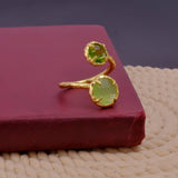Natural Gemstone Peridot Double Gemstone Prong Set Rings, Gold Plated Jewelry CR-1004 Style 1.