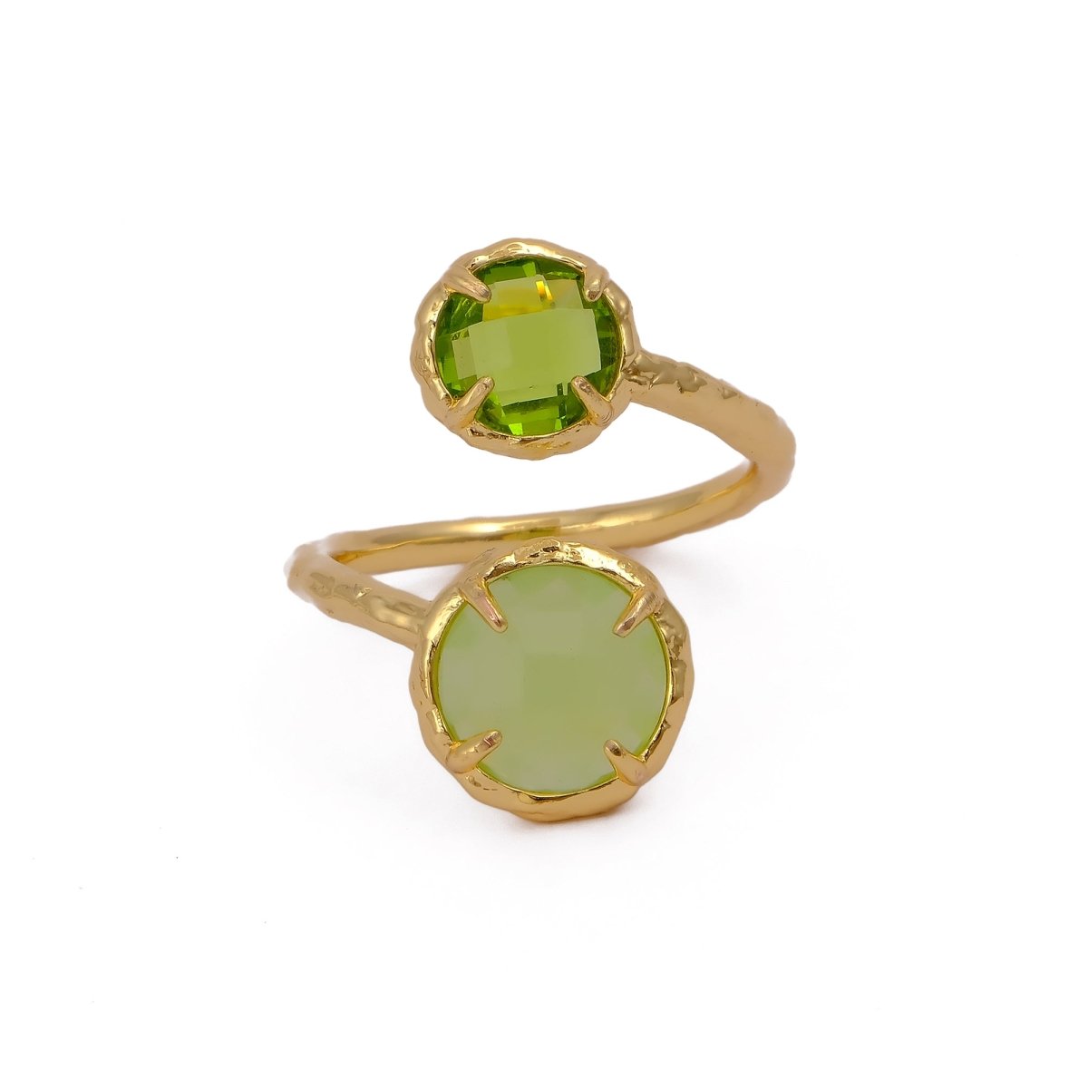 Natural Gemstone Peridot Double Gemstone Prong Set Rings, Gold Plated Jewelry CR-1004