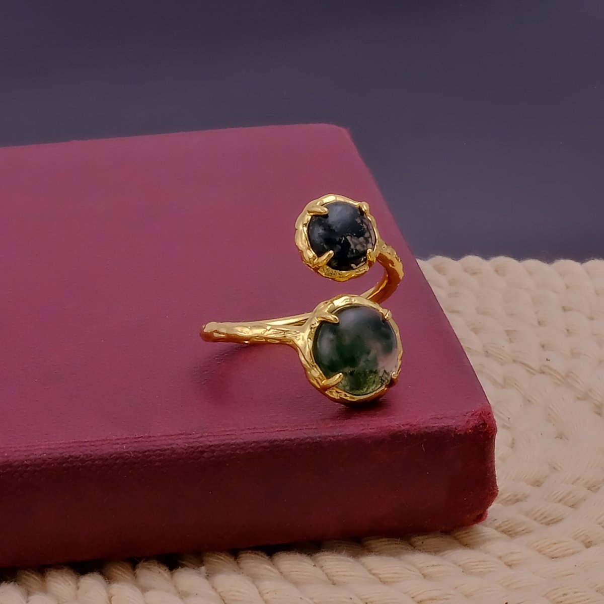 Natural Gemstone Peridot Double Gemstone Prong Set Rings, Gold Plated Jewelry CR-1004