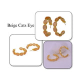 Natural Gemstone Pink Cats Eye Hoop Earrings, Gold Plated Birthstone Jewelry CE-1005 Beige Cats Eye