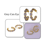 Natural Gemstone Pink Cats Eye Hoop Earrings, Gold Plated Birthstone Jewelry CE-1005 Grey Cats Eye