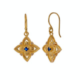 Natural Gemstone Red Garnet, Gold Plated Floral Filigree Dangle Earrings 5383 Iolite