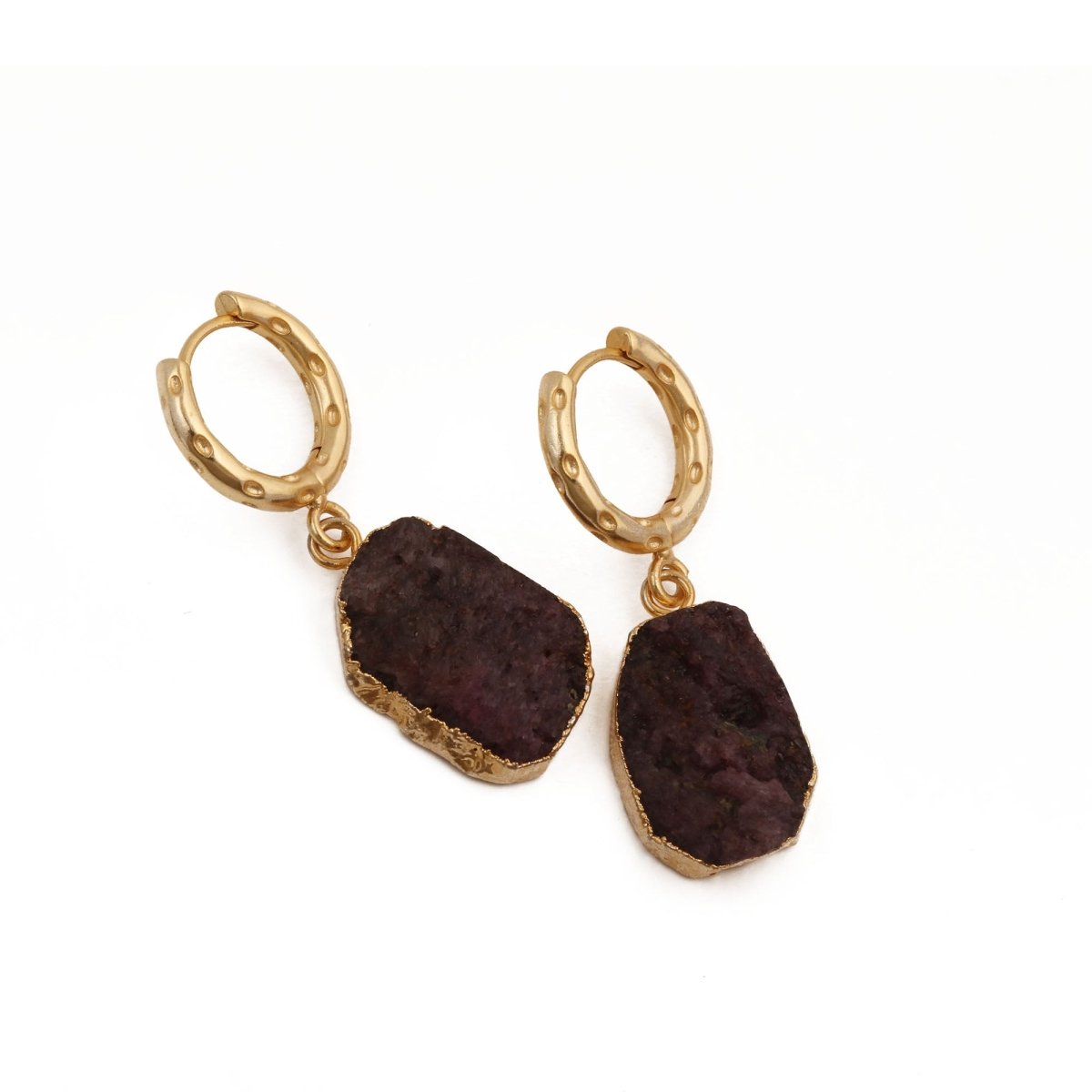 Natural Gemstone Ruby Drop Hoop Earrings, Raw Stone Statement Jewelry 5216