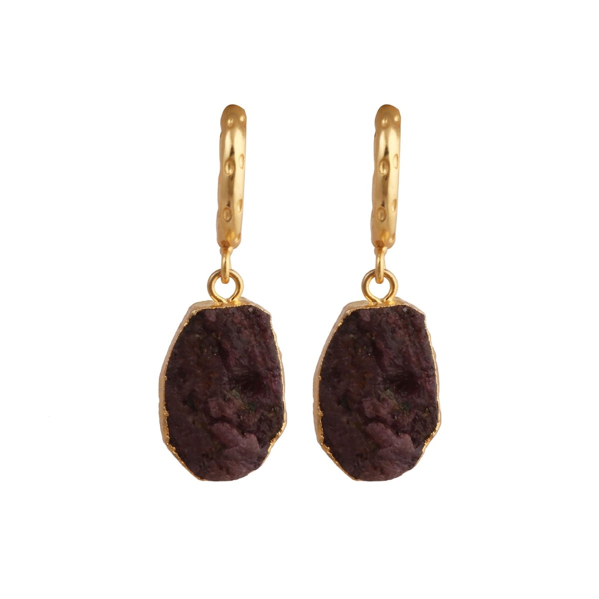 Natural Gemstone Ruby Drop Hoop Earrings, Raw Stone Statement Jewelry 5216