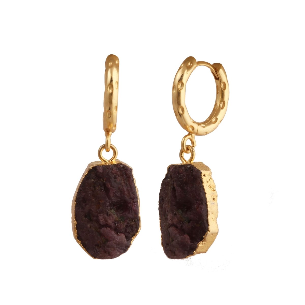 Natural Gemstone Ruby Drop Hoop Earrings, Raw Stone Statement Jewelry 5216