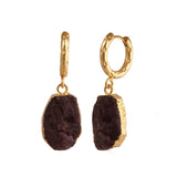 Natural Gemstone Ruby Drop Hoop Earrings, Raw Stone Statement Jewelry 5216