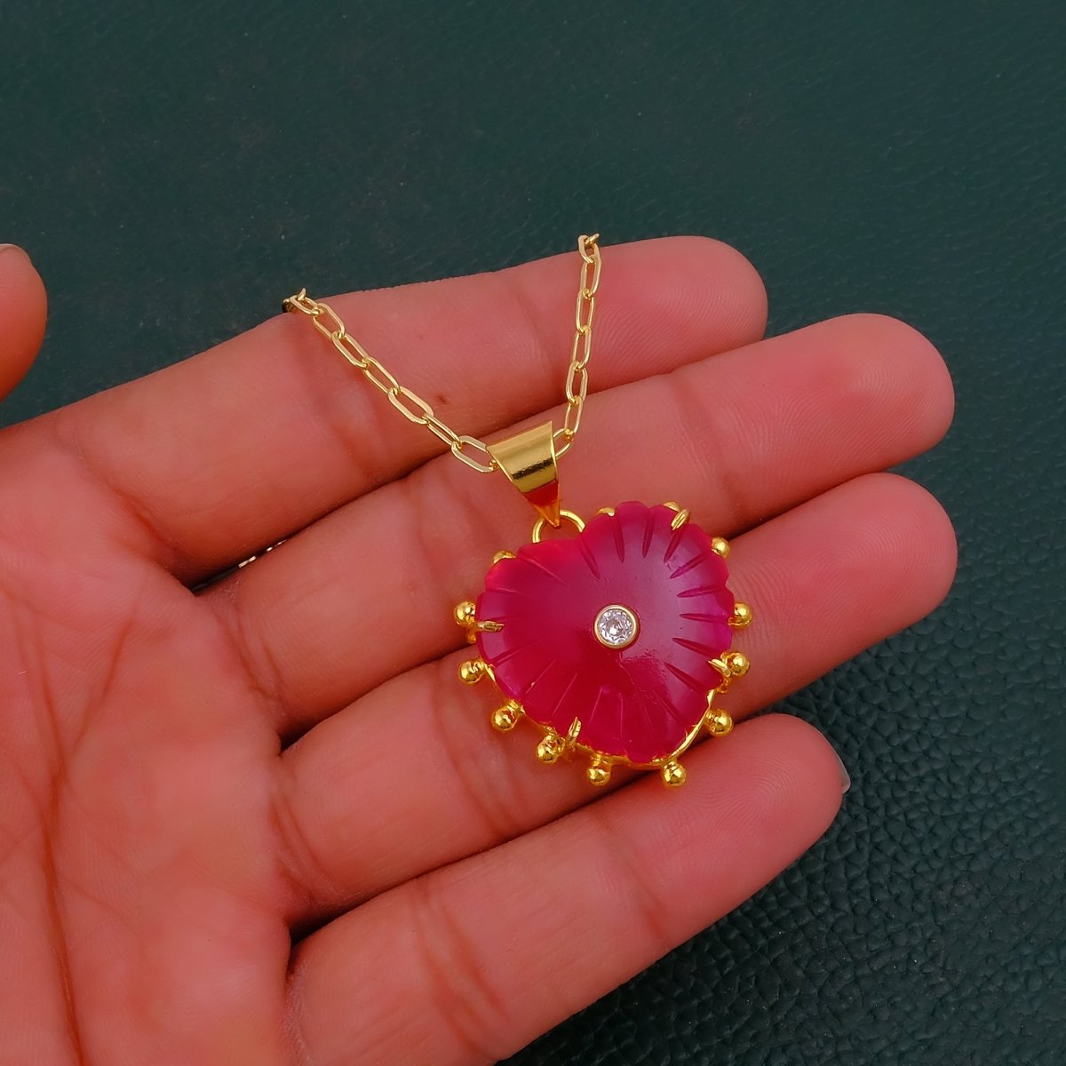 Natural Gemstone Ruby Jade Carving Necklace, Hand Carved Jewelry 5286