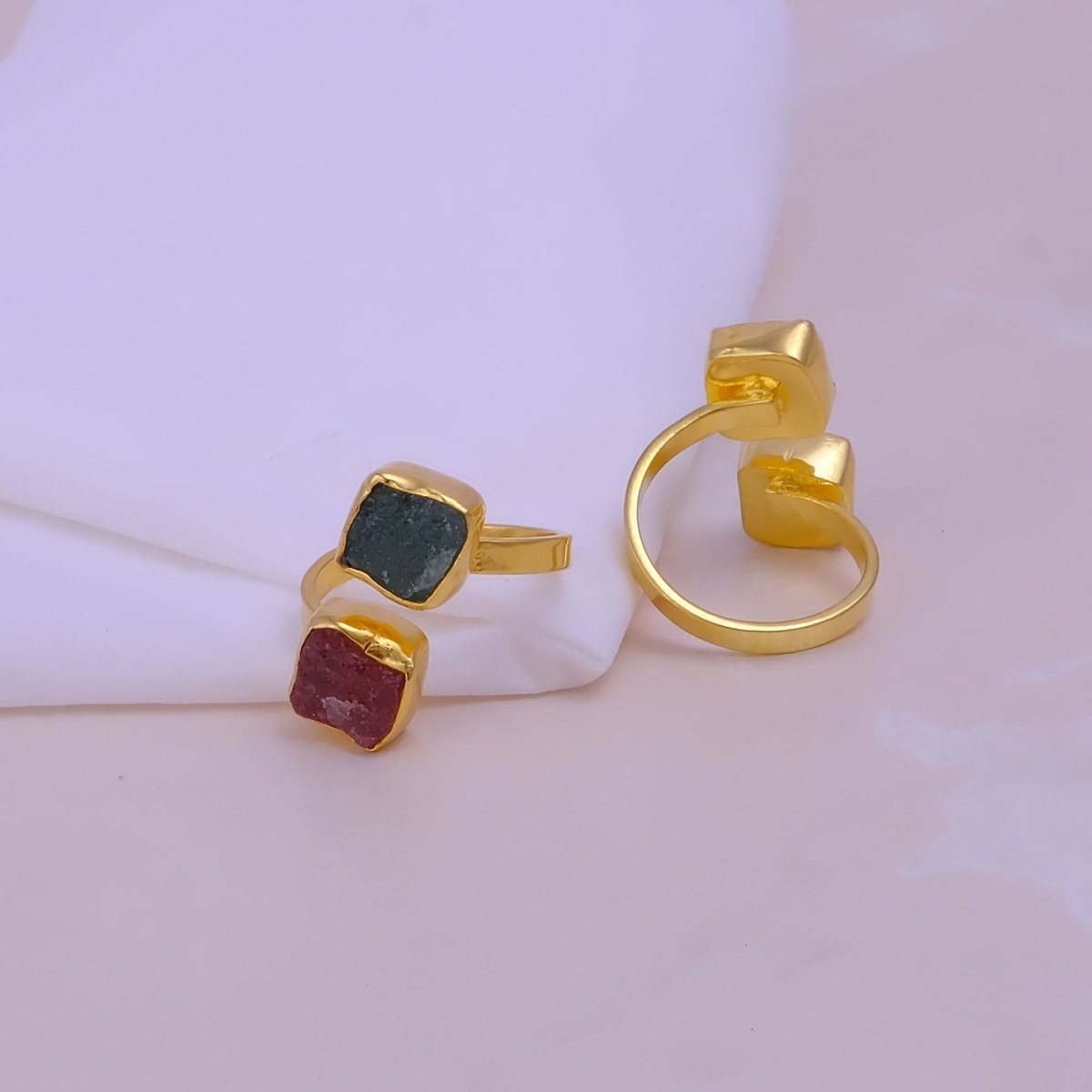 Natural Gemstone Wrap Ring, Gold Plated Adjustable Ring Unique Statement Jewelry 5295