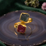 Natural Gemstone Wrap Ring, Gold Plated Adjustable Ring Unique Statement Jewelry 5295