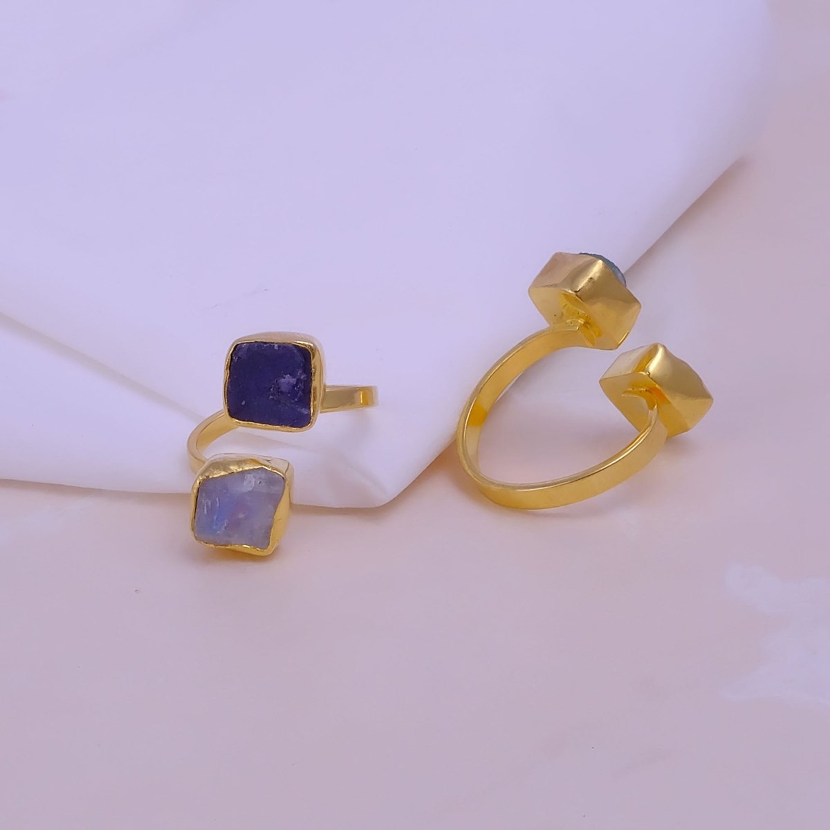 Natural Gemstone Wrap Ring, Gold Plated Adjustable Ring Unique Statement Jewelry 5295