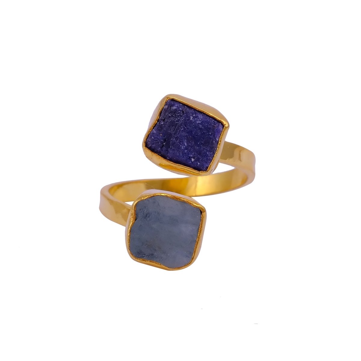 Natural Gemstone Wrap Ring, Gold Plated Adjustable Ring Unique Statement Jewelry 5295