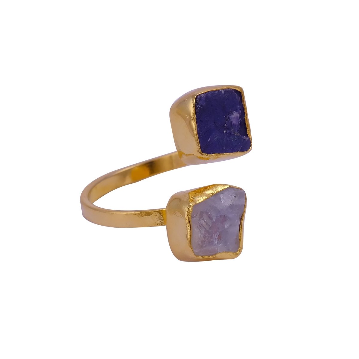 Natural Gemstone Wrap Ring, Gold Plated Adjustable Ring Unique Statement Jewelry 5295