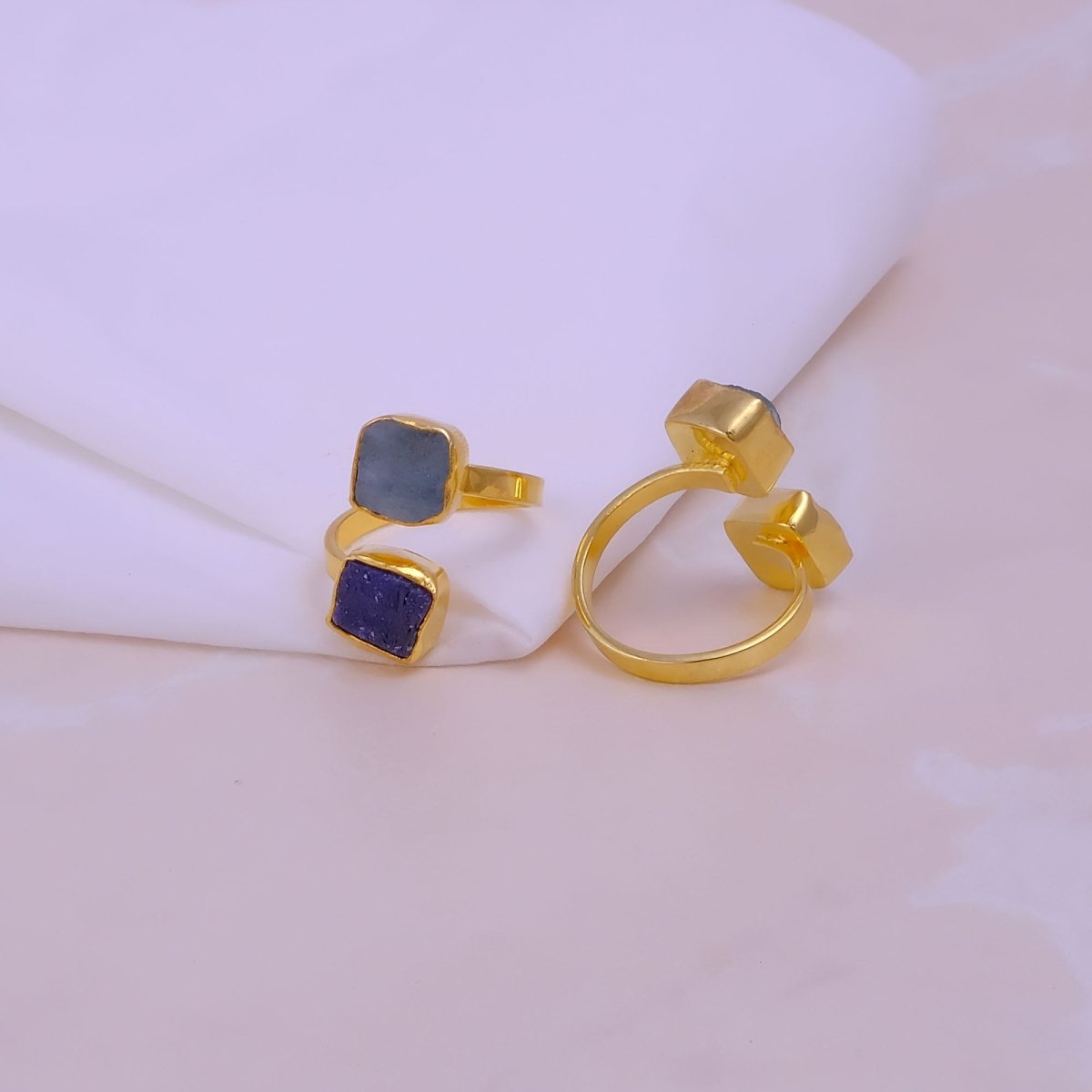 Natural Gemstone Wrap Ring, Gold Plated Adjustable Ring Unique Statement Jewelry 5295