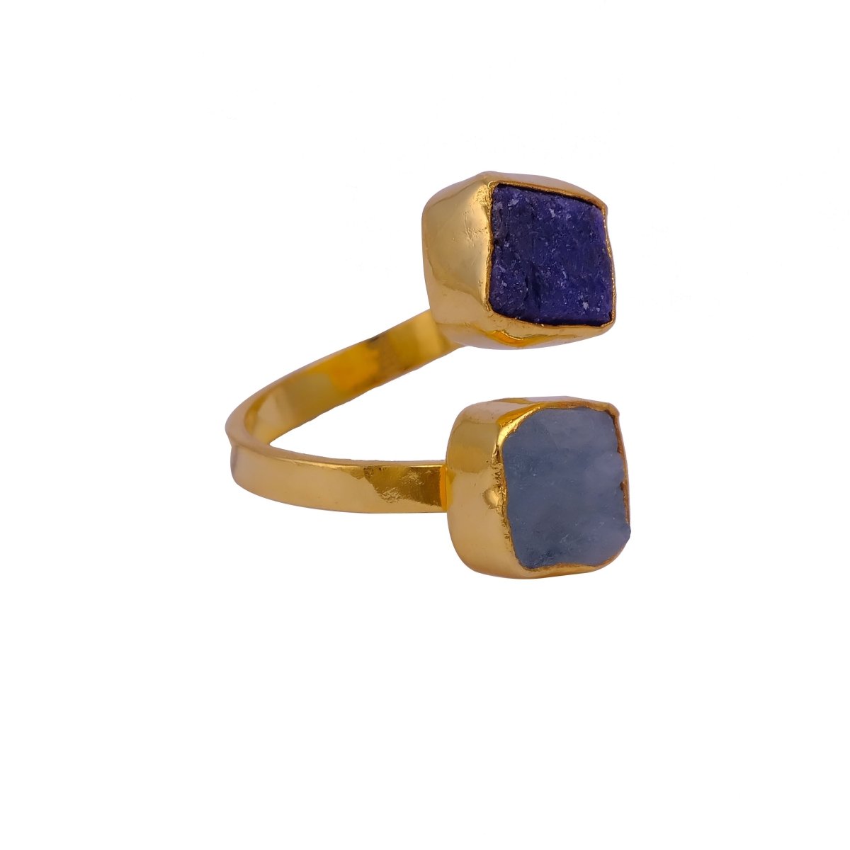 Natural Gemstone Wrap Ring, Gold Plated Adjustable Ring Unique Statement Jewelry 5295