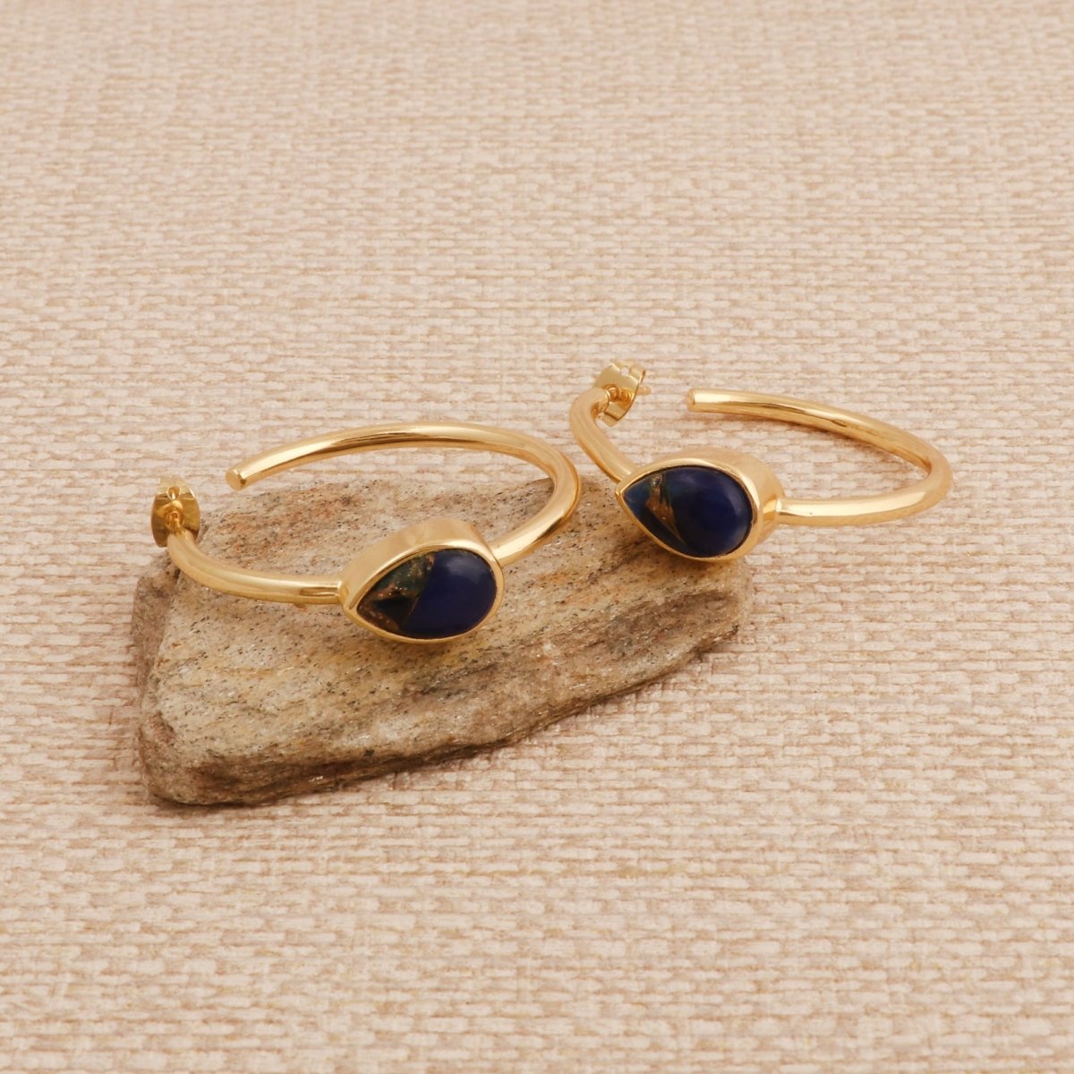 Natural Green Aventurine Hoop Earrings, Gold Plated Jewelry CE-1019