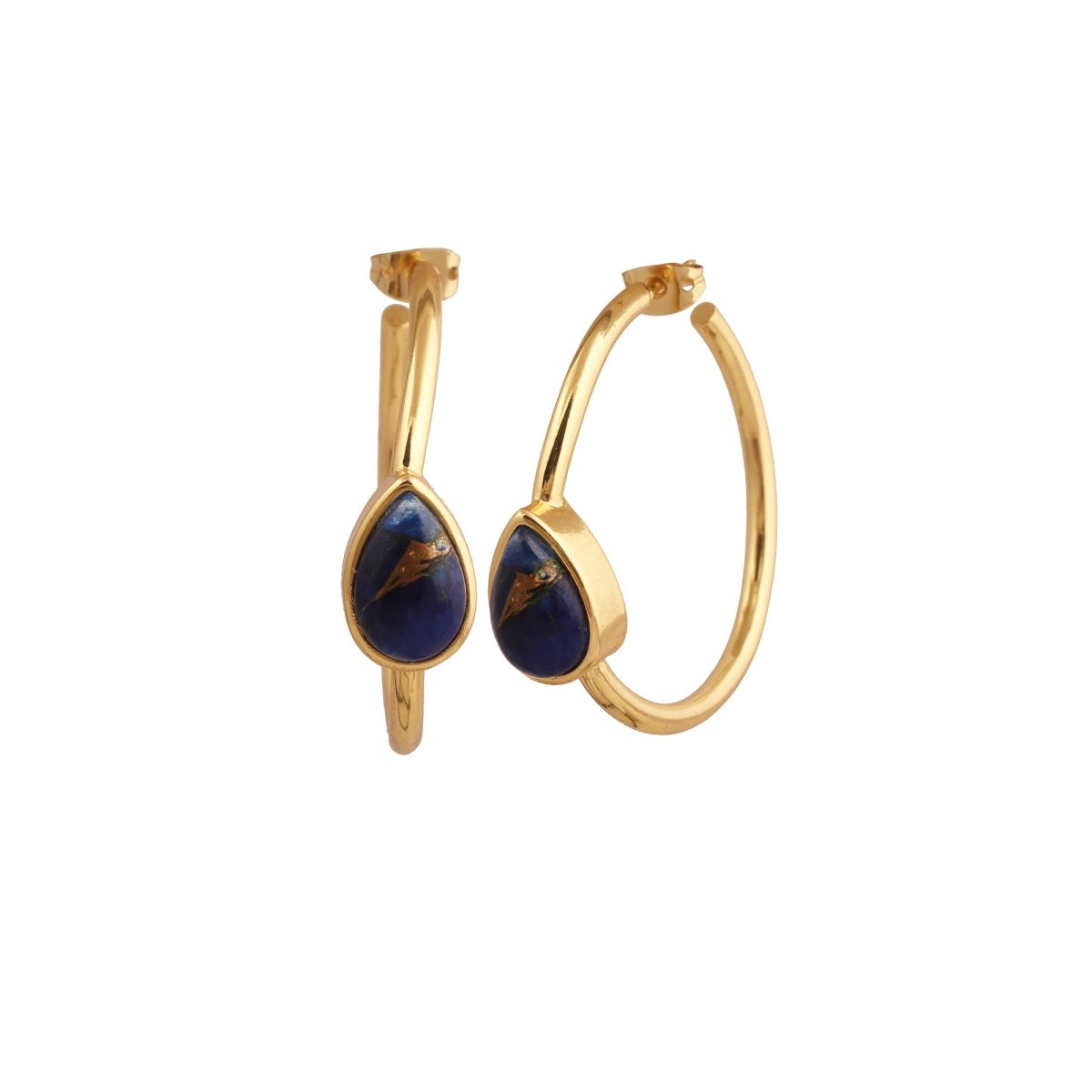 Natural Green Aventurine Hoop Earrings, Gold Plated Jewelry CE-1019