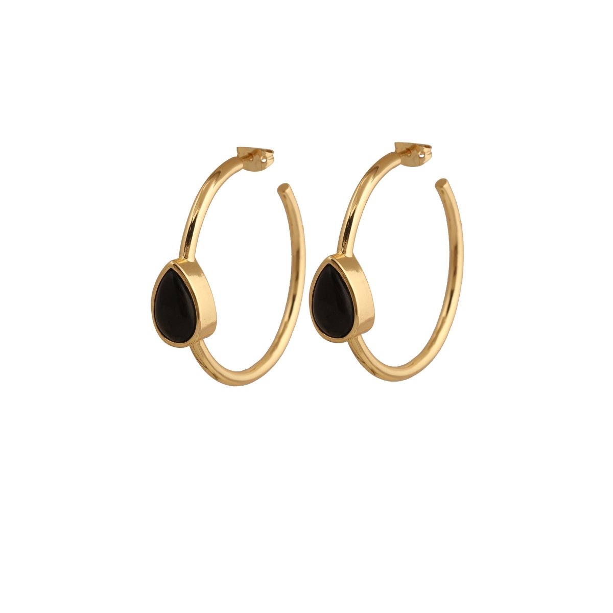 Natural Green Aventurine Hoop Earrings, Gold Plated Jewelry CE-1019