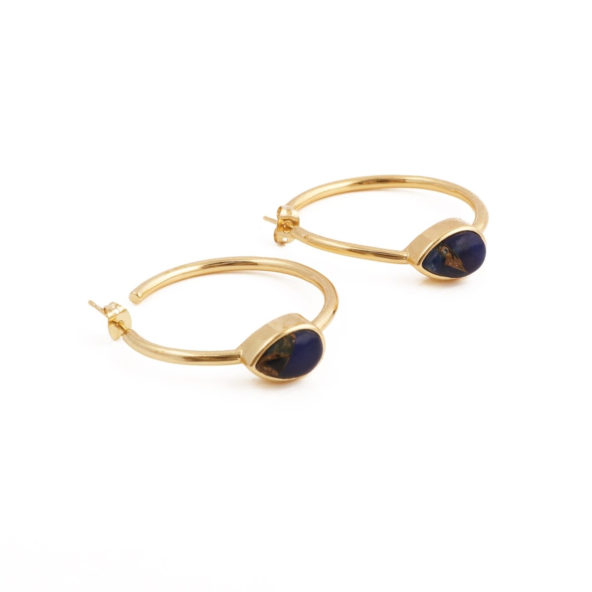 Natural Green Aventurine Hoop Earrings, Gold Plated Jewelry CE-1019