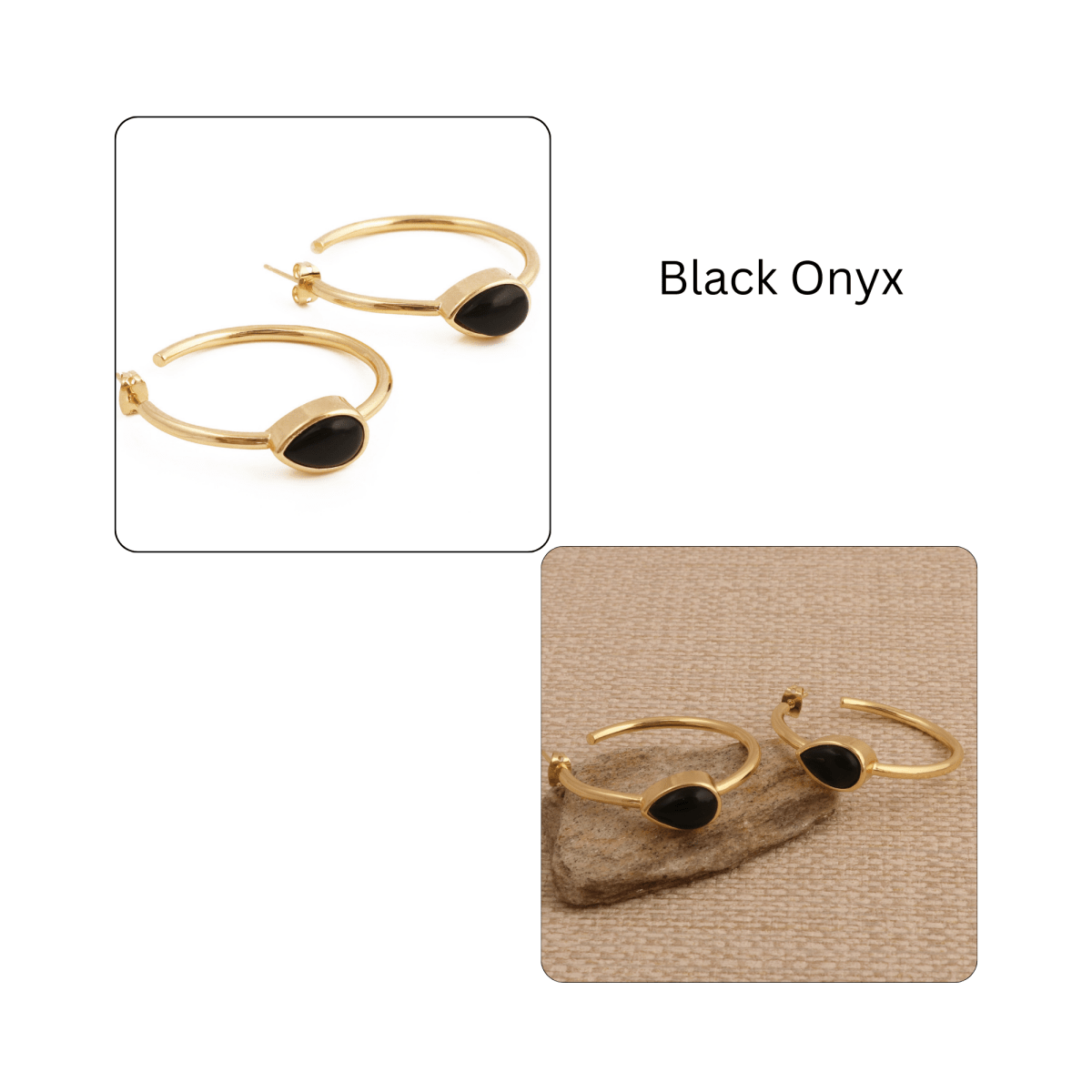 Natural Green Aventurine Hoop Earrings, Gold Plated Jewelry CE-1019 Black Onyx
